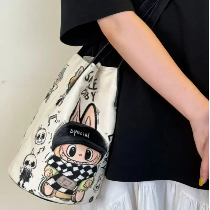 学院卡通单肩韩版单肩印花水桶时尚休闲百搭包包学生简约