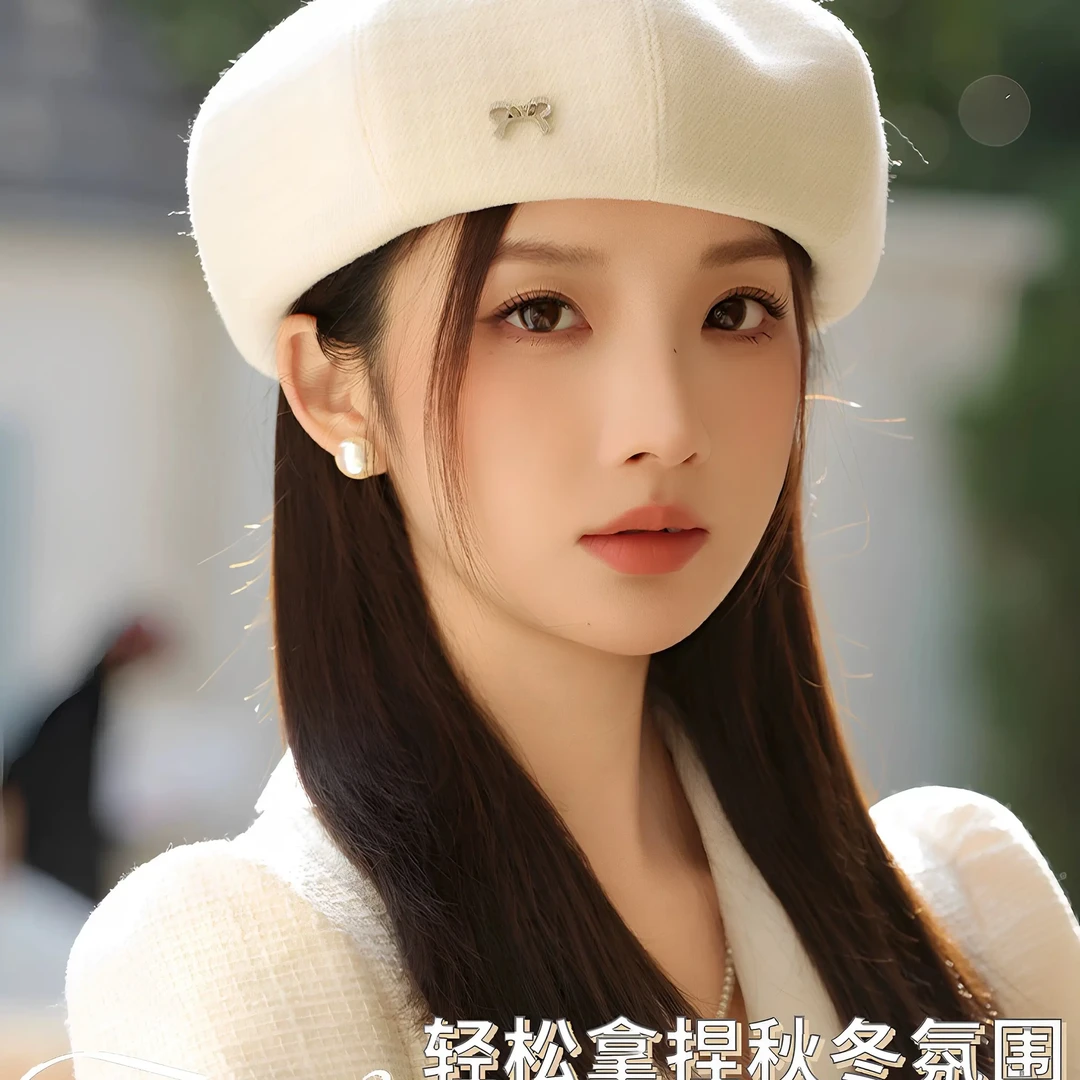 秋冬显脸小大头围韩系休闲蝴蝶结贝雷帽显脸小南瓜帽八角蓓蕾帽