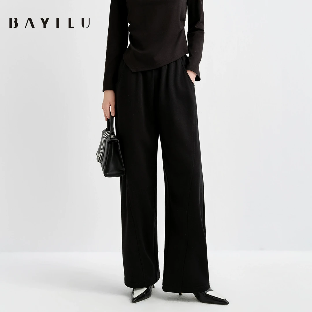 【今喜】芭依璐2025春季休闲裤女高腰百搭阔腿裤直筒长裤91K2602