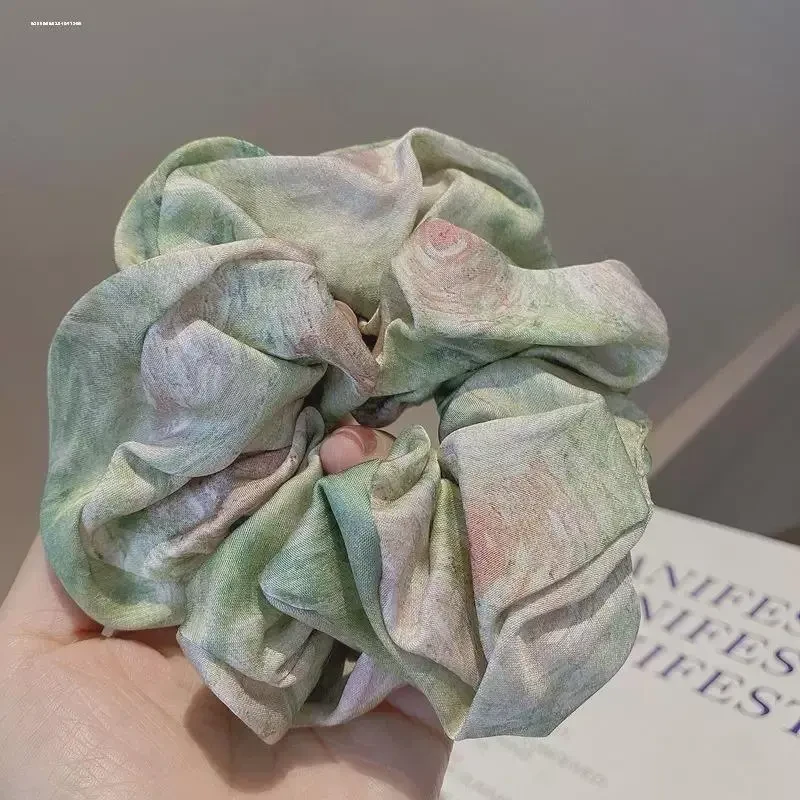 复古唯美油画莫奈渐变色晕染耐用大肠发圈森系仙美马尾扎发发绳