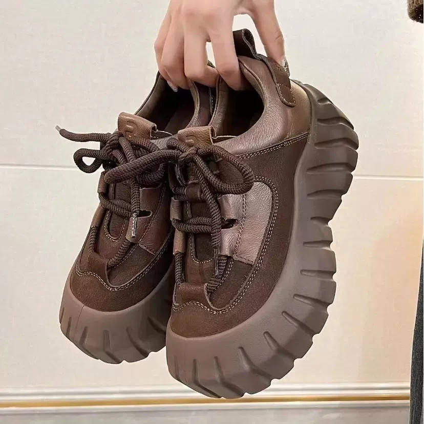 2025春季新款休闲百搭设计款系带圆头四季款增高运动鞋
