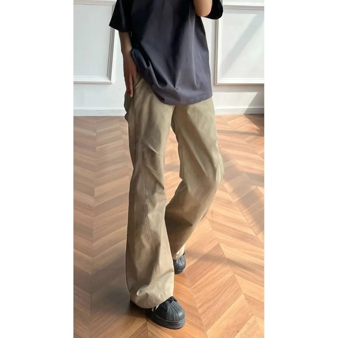 vintage扎染迷彩大理石纹裤子男女宽松阔腿夏秋高级感显瘦微喇裤