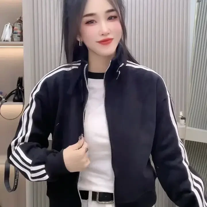 休闲立领短外套女秋季时尚百搭宽松型短款韩版女士拼接保暖上衣