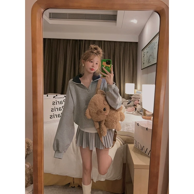 Yukiss直播【私服卫衣！ins感up/加绒半拉链翻领卫衣】私服卫衣A3666