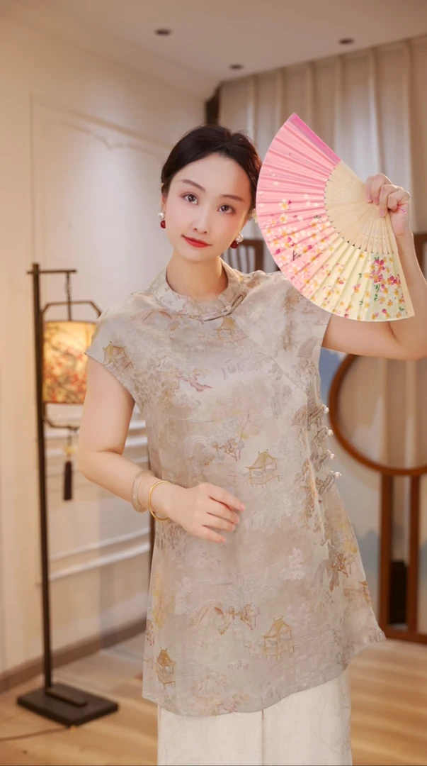 独坐水亭｜新中式国风时尚百搭重磅上衣奥黛小衫-5357