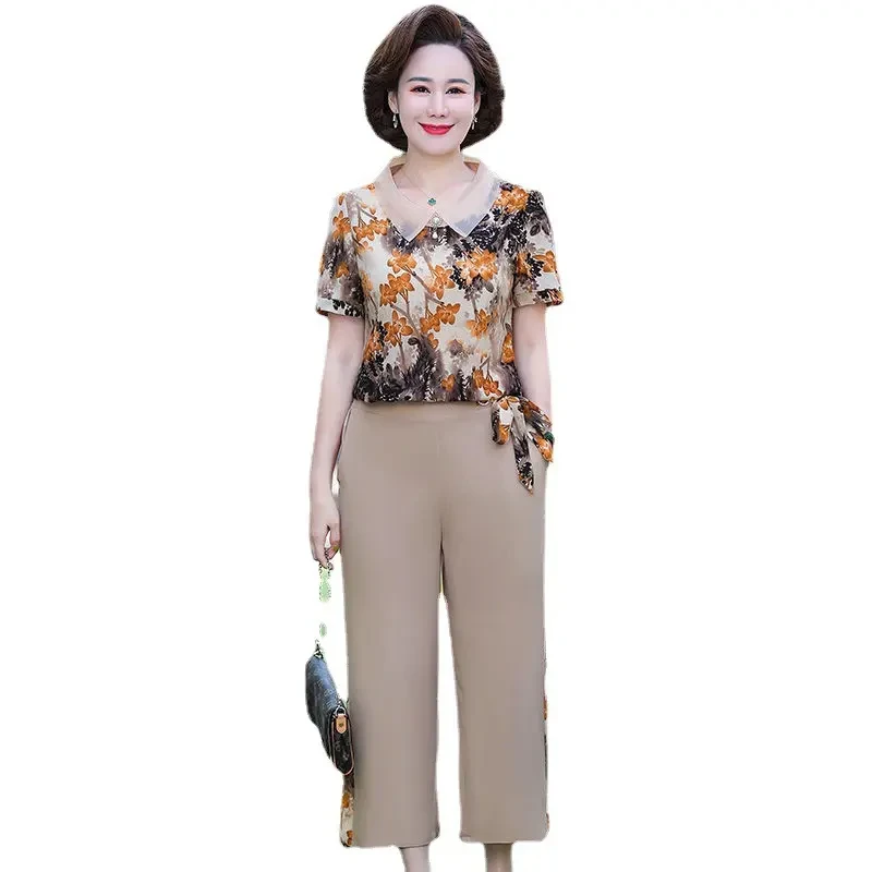 休闲时尚40套装夏装妈妈50新款短袖中老年女t恤岁显瘦2025两件套