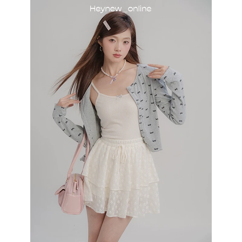【年末宠粉福利】蝴蝶结开衫吊带短裙三件套女早春新款减龄-4C492