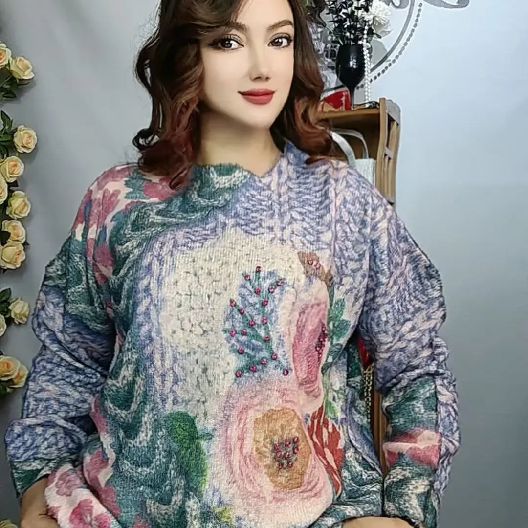 秋冬洋气保暖加绒针织衫宽松休闲百搭显白