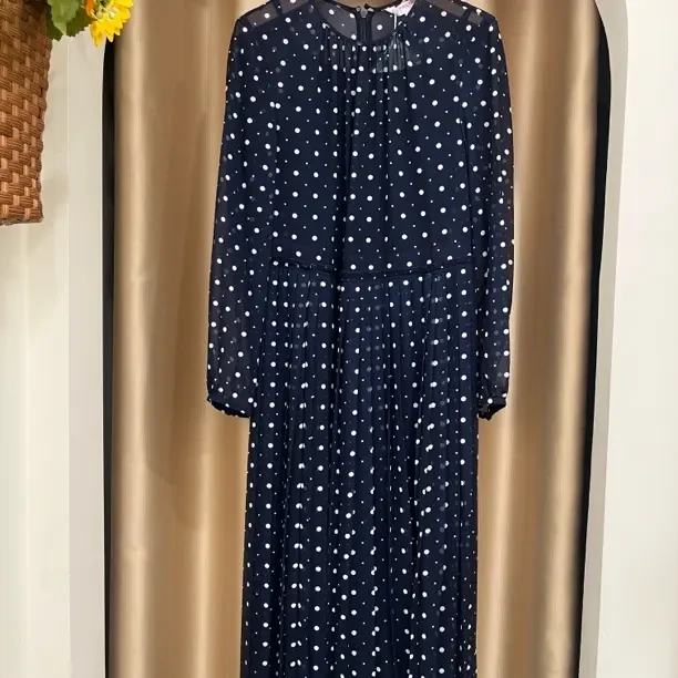 圆点长袖春季、夏季印花连衣裙女士显瘦裙子秋冬提花蓝色