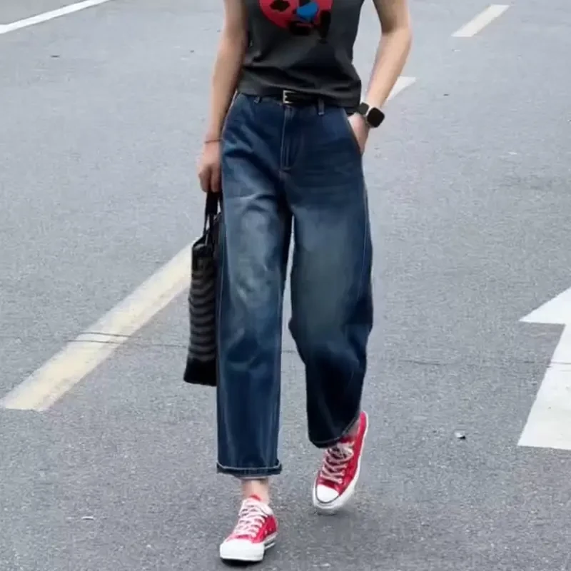 牛仔裤女2025秋季新款裤子显瘦高腰爆款九分裤时尚百搭宽松直筒裤