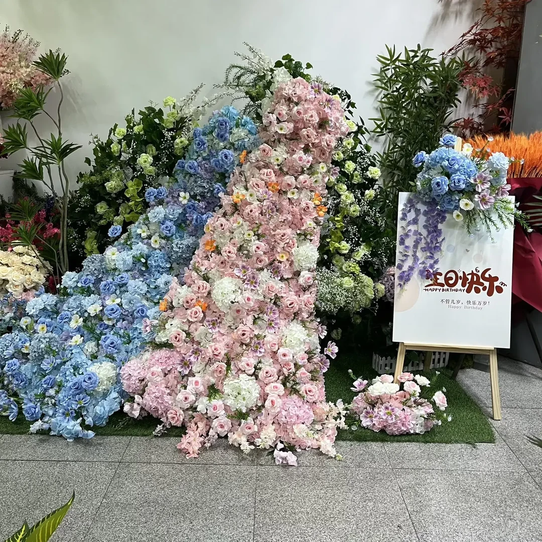 真花瀑布桌花生日布置婚庆婚礼网红婚房假花场景花艺装饰摆设