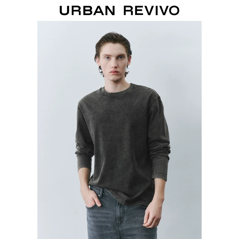 UR2025春季新款男装时尚休闲百搭纯色圆领长袖T恤UMM450011