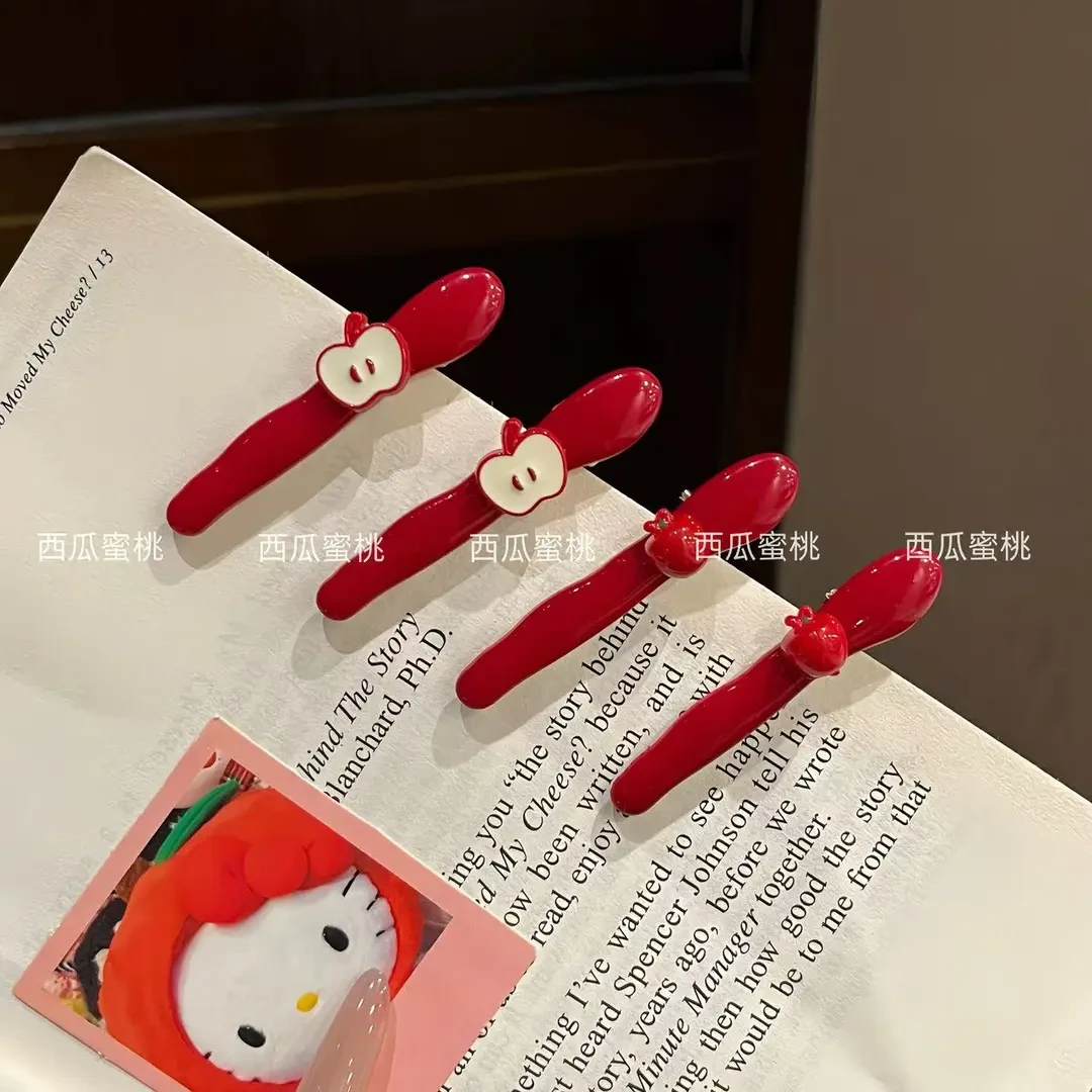 安可拉红色可爱小苹果刘海发夹刘海发卡安可拉红高颜值侧边一字夹