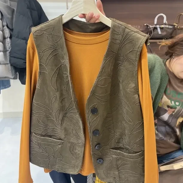 复古麂皮绒法式气质V领马甲秋冬百搭叠穿外搭