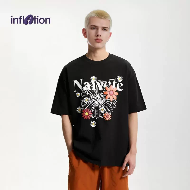 膨胀潮牌幻彩发泡雏菊印花T恤2025春夏新品街头潮流宽松短袖男