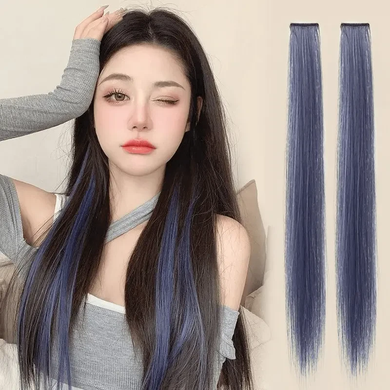 挂耳染假发片一片式仿真发单卡彩色挑染发片直发挂耳烫假发女长发
