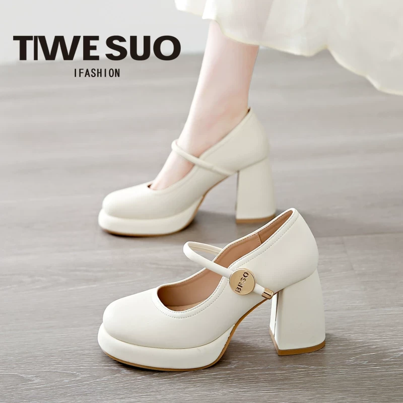 白色玛丽珍高跟鞋女2025春季新款气质单鞋法式粗跟圆头小皮鞋大码
