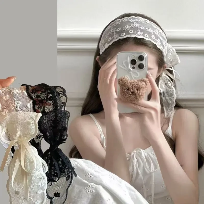 蕾丝蝴蝶结飘带宽边发箍女超仙森系发捆气质头箍头饰