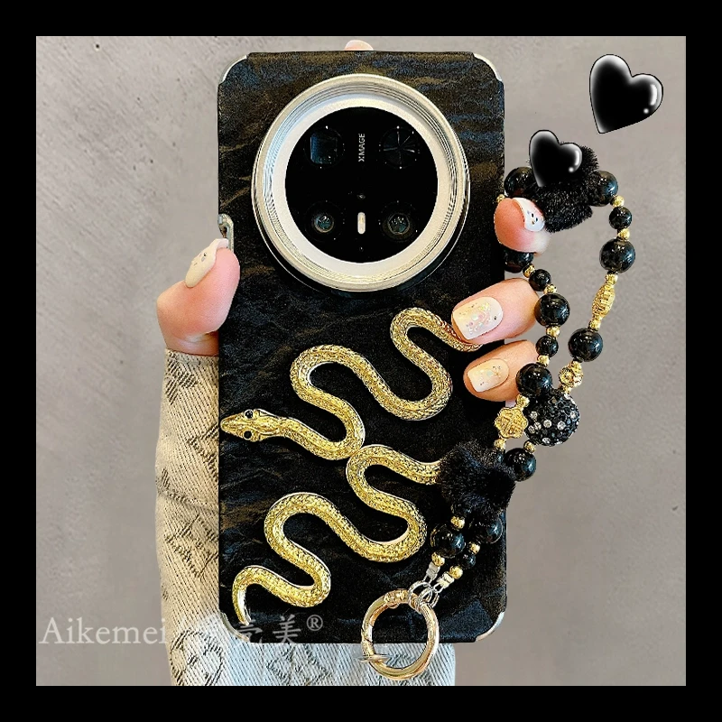 适用华为mate70pro+手机壳mate60pro蛇年雪山纹mate50pro绒布金蛇