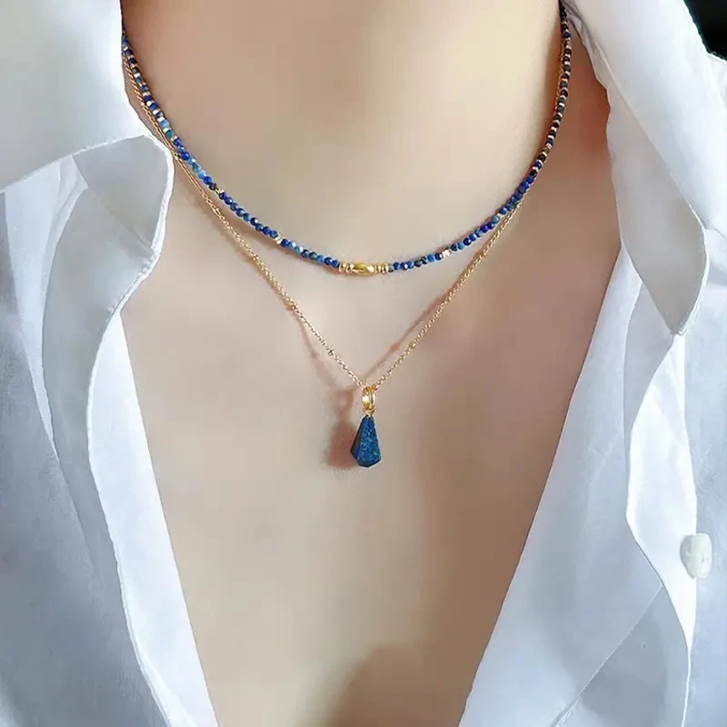 铜合金项链 2025新款克莱因蓝叠戴串珠项链高颜值夏日锁骨链女款