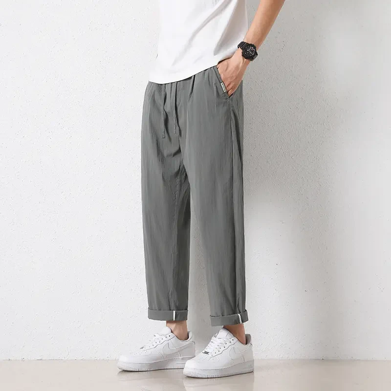 夏天薄款休闲裤子男士宽松直筒锥形工装冰丝长裤子2025新款时尚