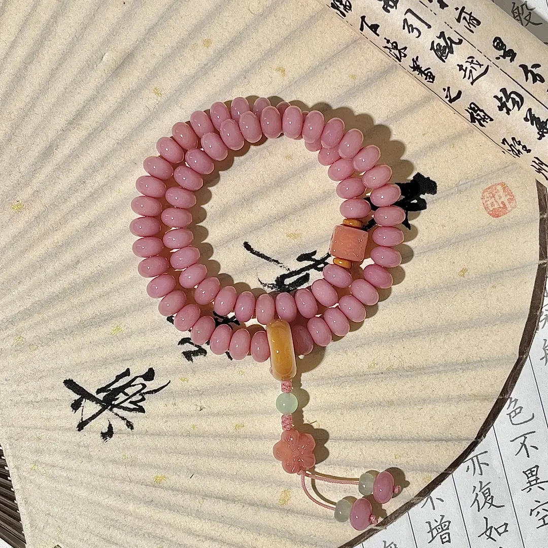 粉黛佳人 精挑国风菩提文玩 粉紫色算盘珠菩提双圈手串