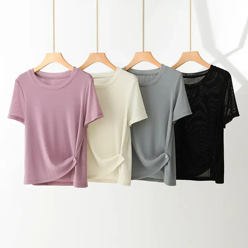 不规则下摆褶皱新款休闲百搭圆领T恤37088