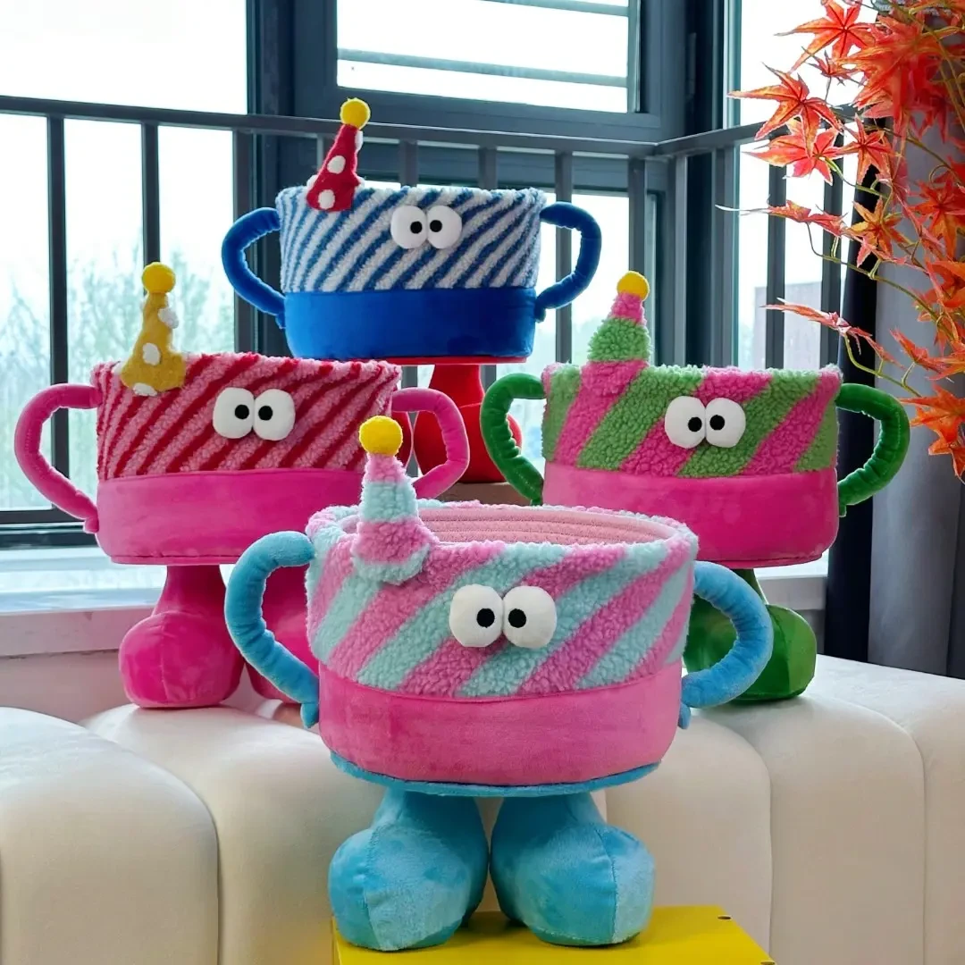 小怪兽拼色羊羔绒棉绳整理篮可爱卡通收纳筐客厅桌面摆件节日礼物