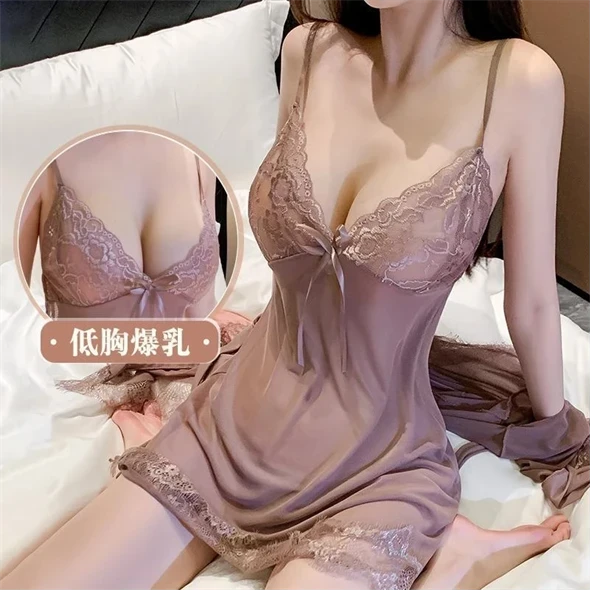 a109性感蕾丝睡衣四件套装睡裙轻奢薄款吊带家居服