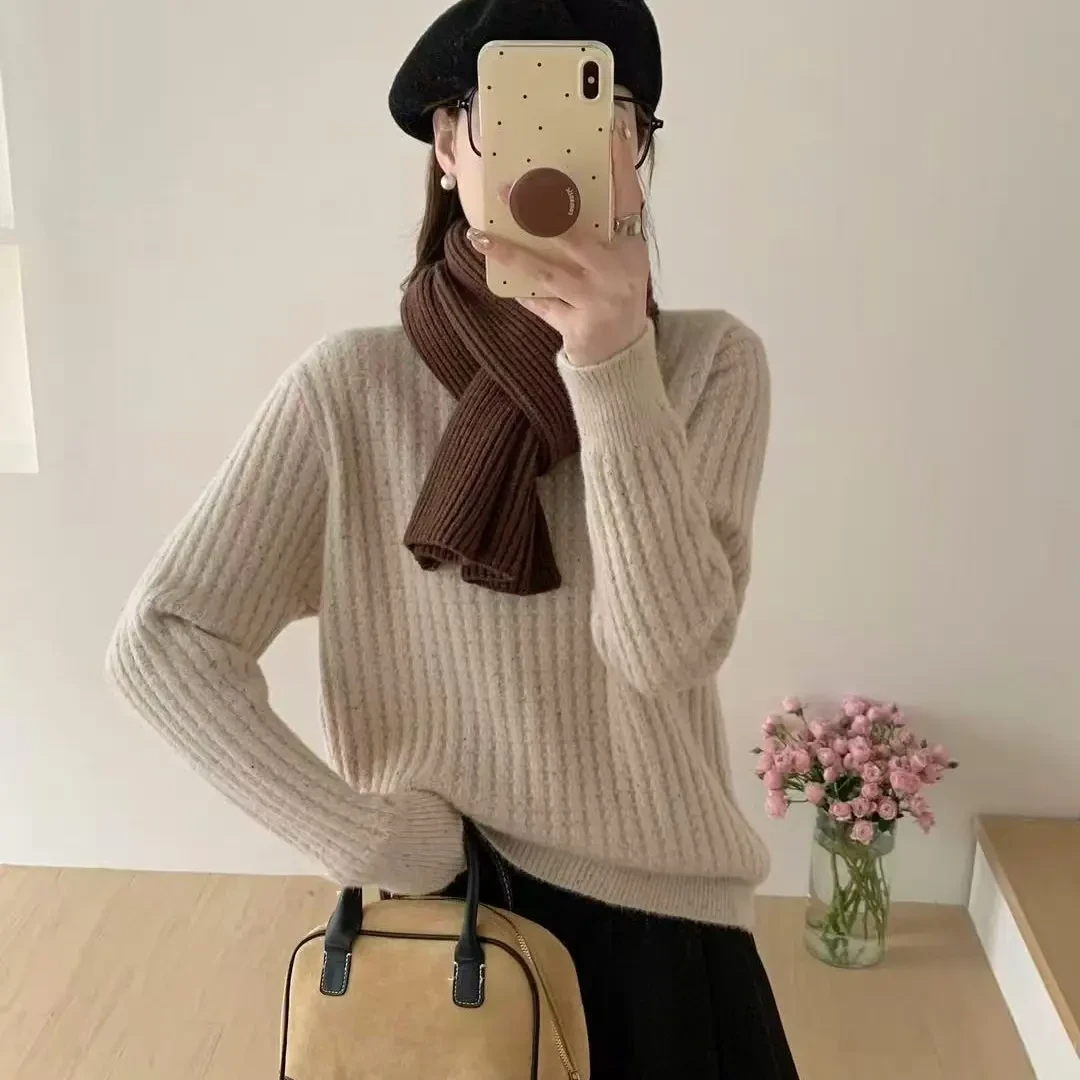 米粒家992加厚星空【不起球】纯半高领宽松百搭毛衣
