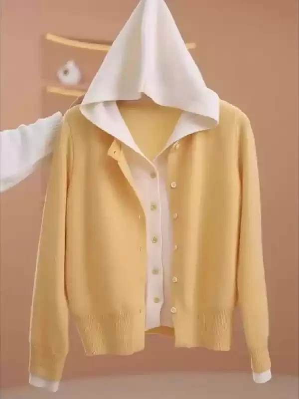 大码假两件连帽针织开衫毛衣外套女胖mm宽松遮肉显瘦时尚洋气上衣