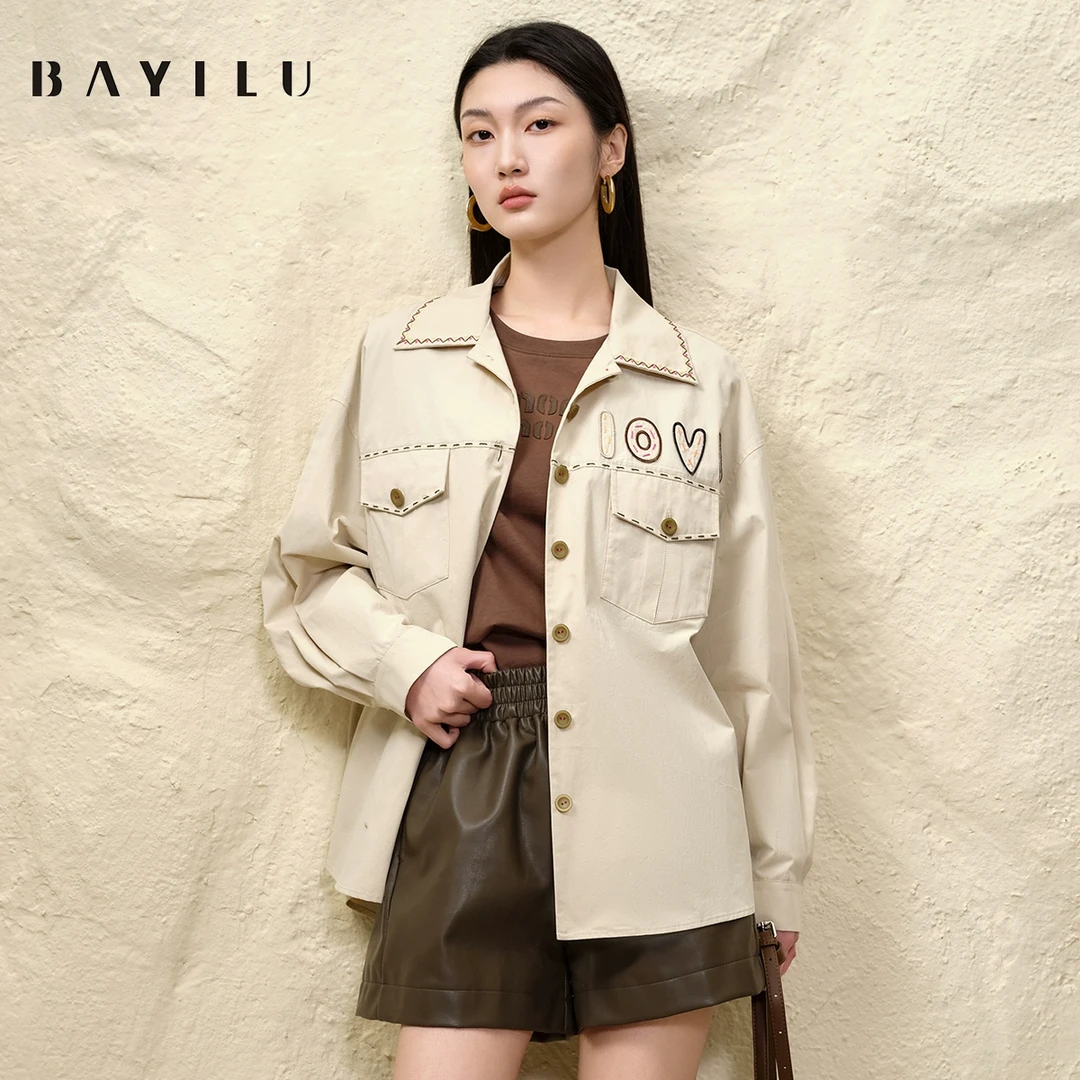 【简衣】芭依璐2025春季衬衫女复古宽松廓形绣花衬衣91C0022