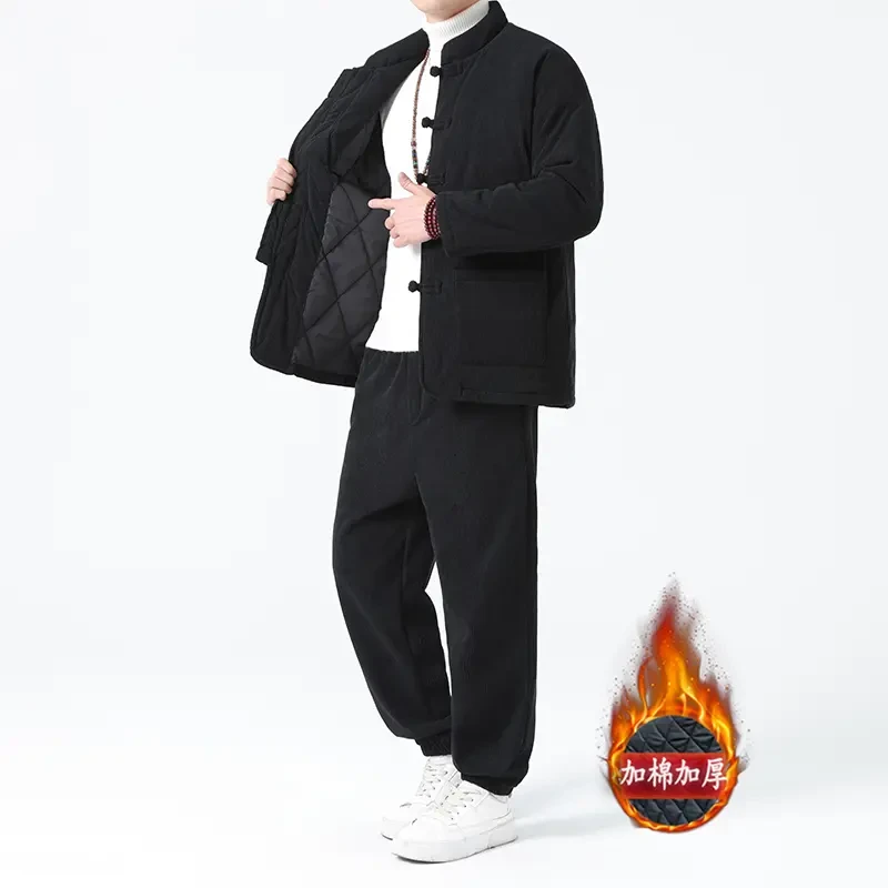 中国风男装两件套冬季复古唐装棉衣加厚保暖新款长袖棉服聚酯纤维