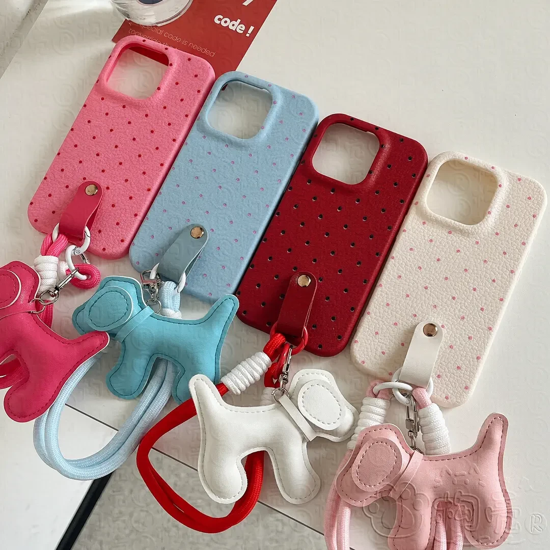 适用皮革狗皮纹手绳苹果16Promax手机壳华为/荣耀/OPPO/vivo小米