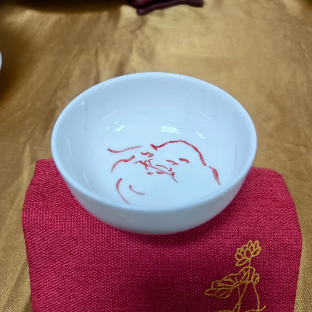 手绘笑钵一笔弥勒真迹，骨瓷主人杯