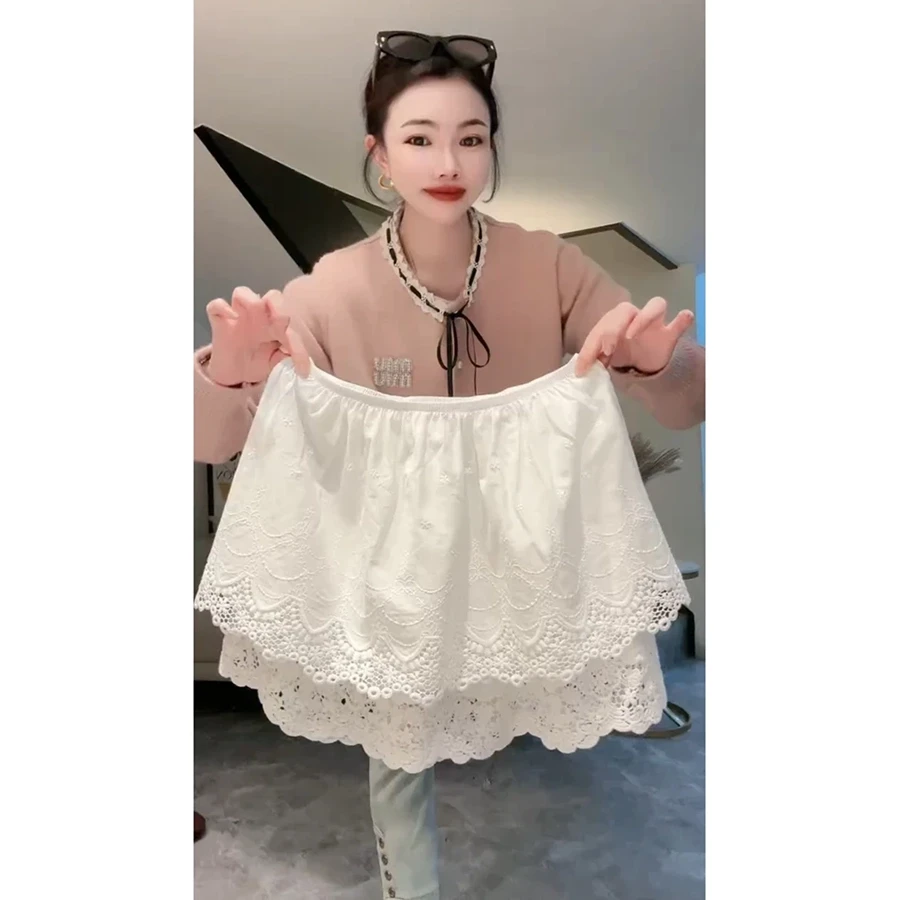 蕾丝屁帘女装防走光鲨鱼裤外搭叠穿松紧腰短款打底裙白色时尚百搭