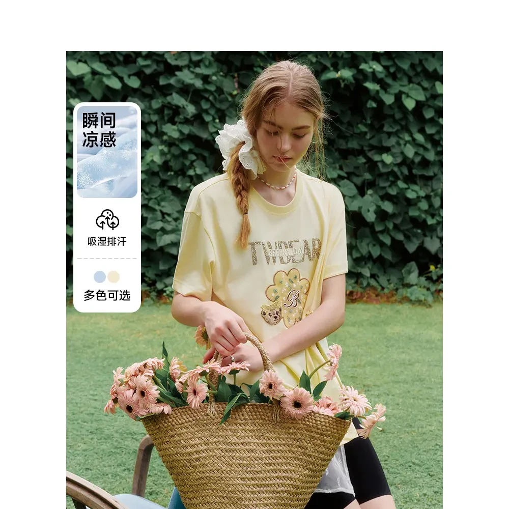 Teenie Weenie小熊设计感抽褶短袖T恤女25年夏季新款TTRA252406T