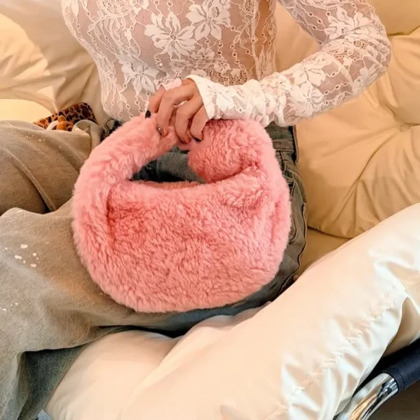 99新 BOTTEGA VENETA/葆蝶家 發發中古·bv jodie羊羔毛粉色手提包
