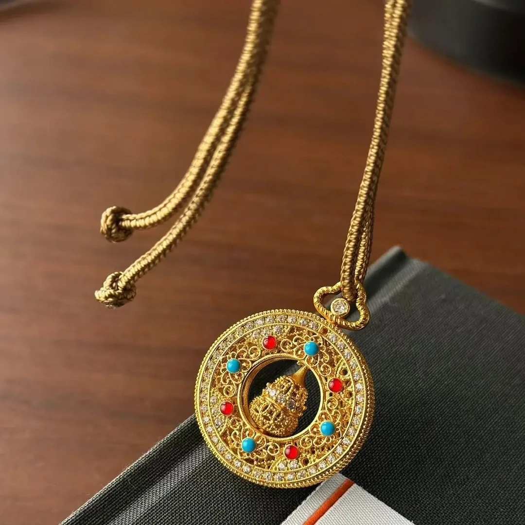 铜合金布艺项链 【欣亿】铜合金八宝葫芦罗盘项链 编织设计时尚国风