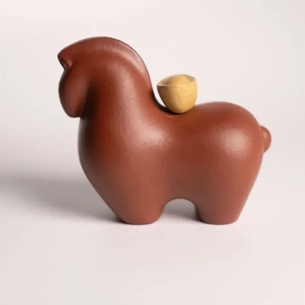 宜兴紫砂【马上有钱】茶宠元宝马精品可养生肖马茶玩招财唐马摆件