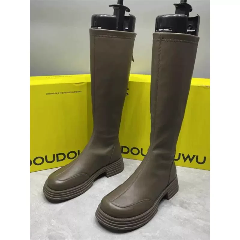 专柜368～巨舒适～平底加绒长筒靴女1623-10巨显瘦轻软弹D5