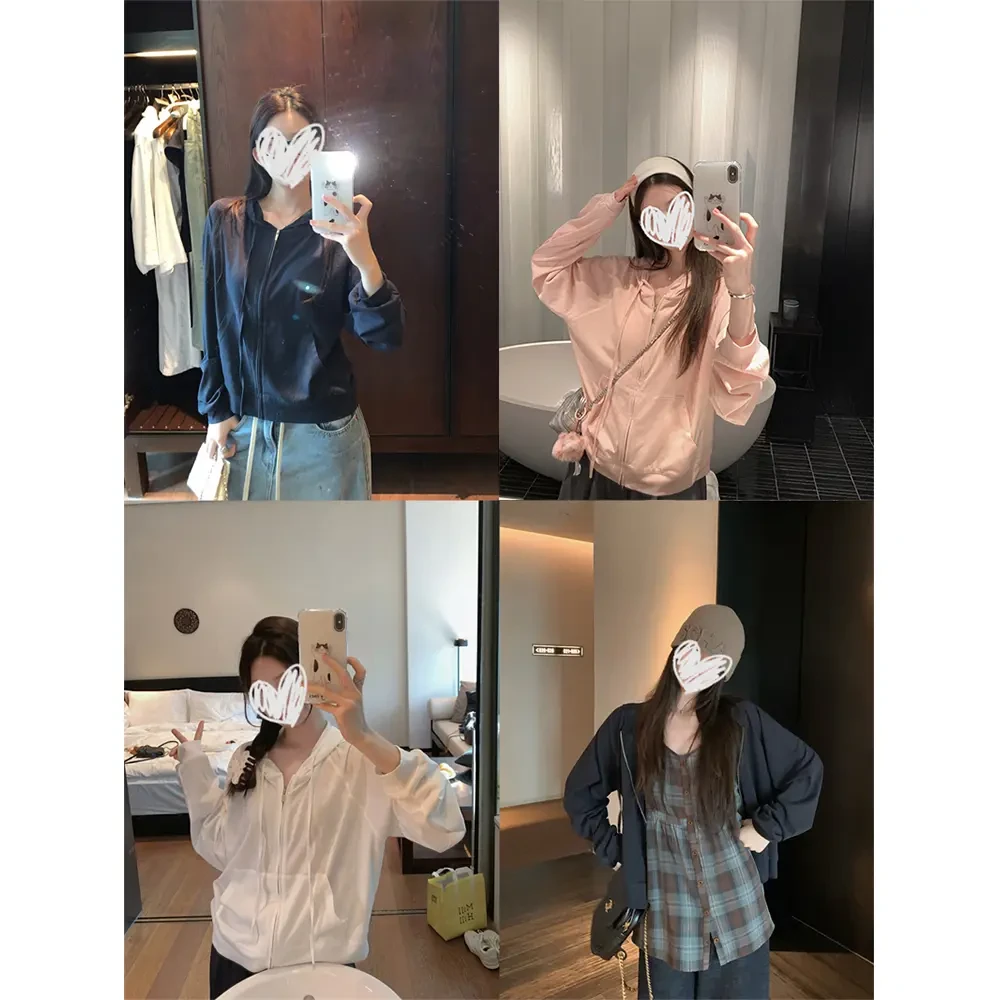 【白桃日记】雪花棉连帽纯色拉链休闲百搭薄款卫衣外套宽松显瘦上衣