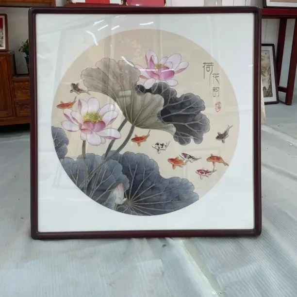 国画带框水墨画荷花字画斗方餐厅客厅玄关挂画