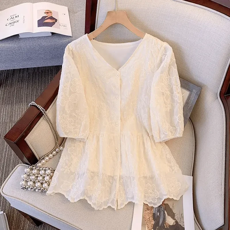 上衣女2025夏季新款胖MM减龄设计感衬衫遮肚显瘦别致大码洋气小衫