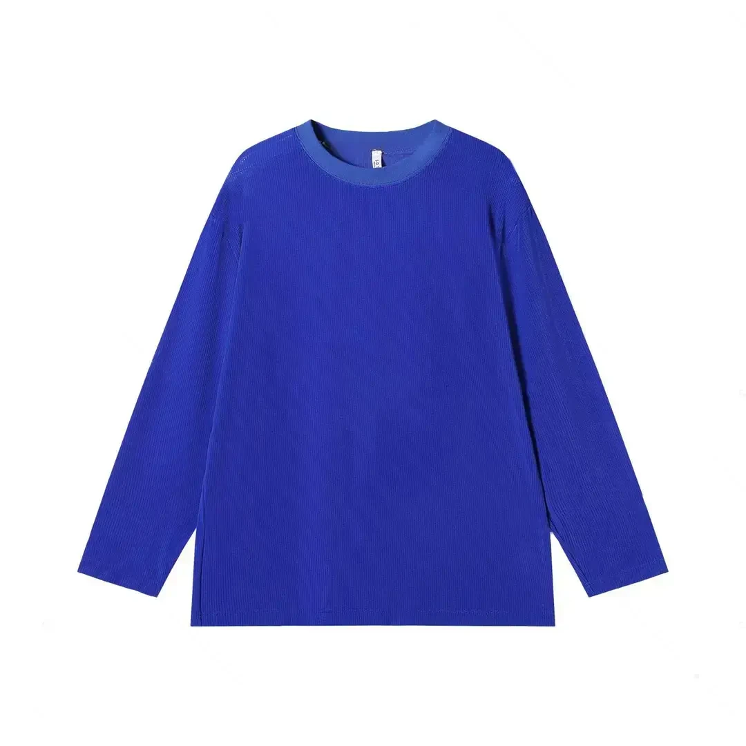 欧货原版高品质大码秋新男痞帅纯色亲肤玉米格圆领长袖T恤时尚