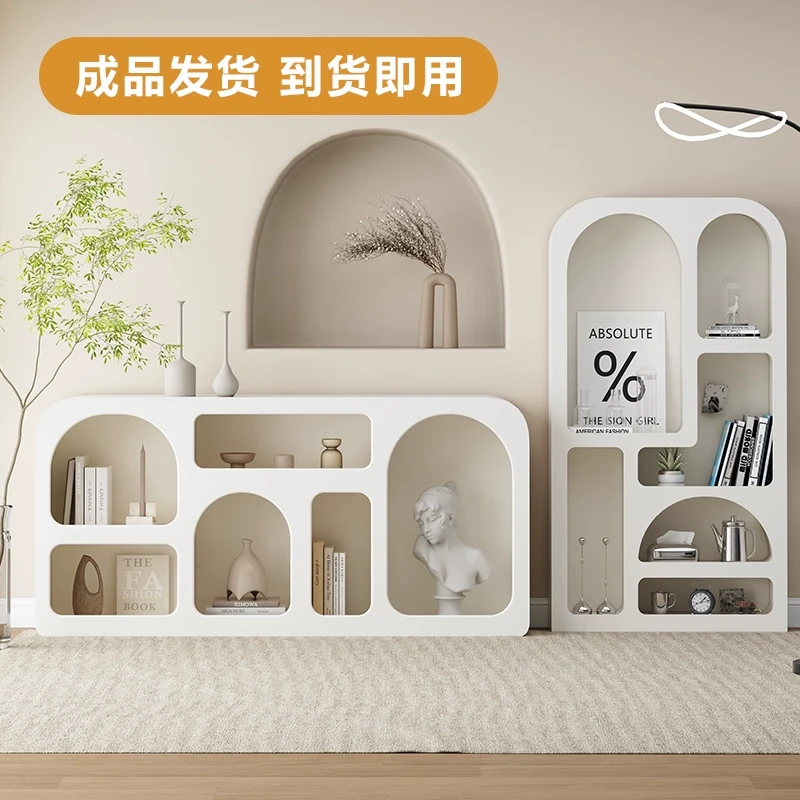 客厅置物架落地展示柜白色产品陈列柜法式书柜小拱形柜子洞穴柜