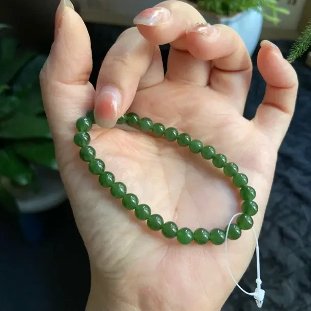 碧玉菠菜绿卡6mm冰底无黑点轻奢百搭女士时尚玉石手串附证书