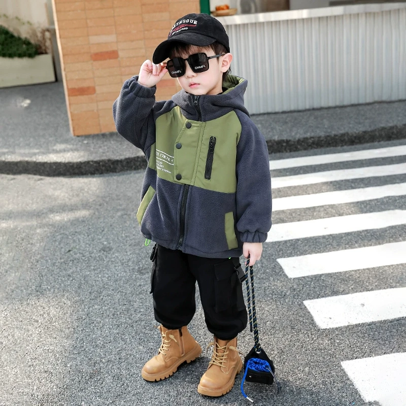 男童奥利绒外套秋冬2025新款宝宝男孩酷帅衣服儿童加绒加厚上衣潮