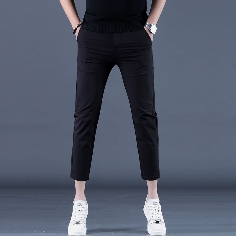 修身男士九分裤夏季薄款八分小脚裤潮流简约男士休闲裤商务西裤子