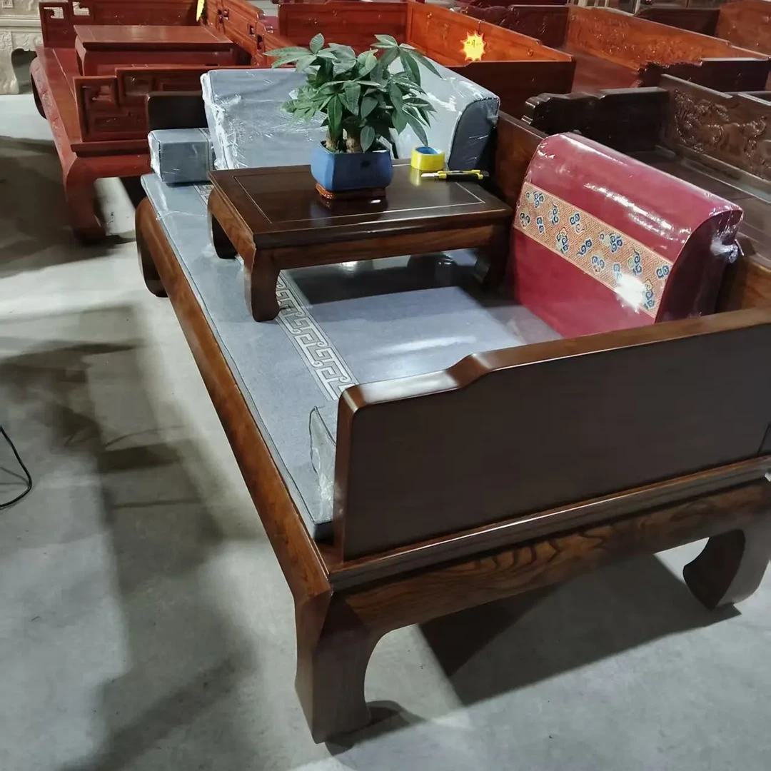 新中式古典家具榆木榫卯结构罗汉床榻原木雕刻修色经济型